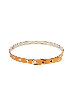 Metallic belt with Gold Color rings Orange PU 90 h5 